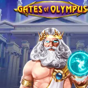 Gates of Olympus fra Pragmatic Play: Zeus med løftet hånd foran marmorsøyler