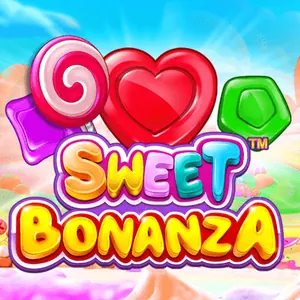 Sweet Bonanza fra Pragmatic Play: frukt og godteri på et rutenett mot en himmel av sukkertøy